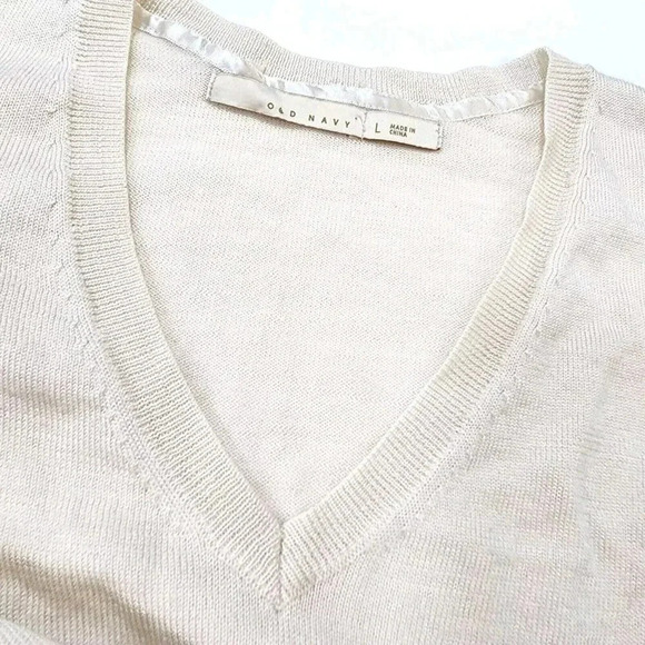 Old Navy Sweater Women's L Ivory Wool Blend V-neck Longsleeve - Picture 8 of 9